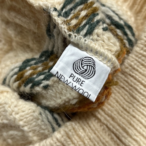 Vintage 90s Blarney Woolen Mills Wool Fair Isle Cream Thick Sweater Mens Medium - Picture 7 of 9